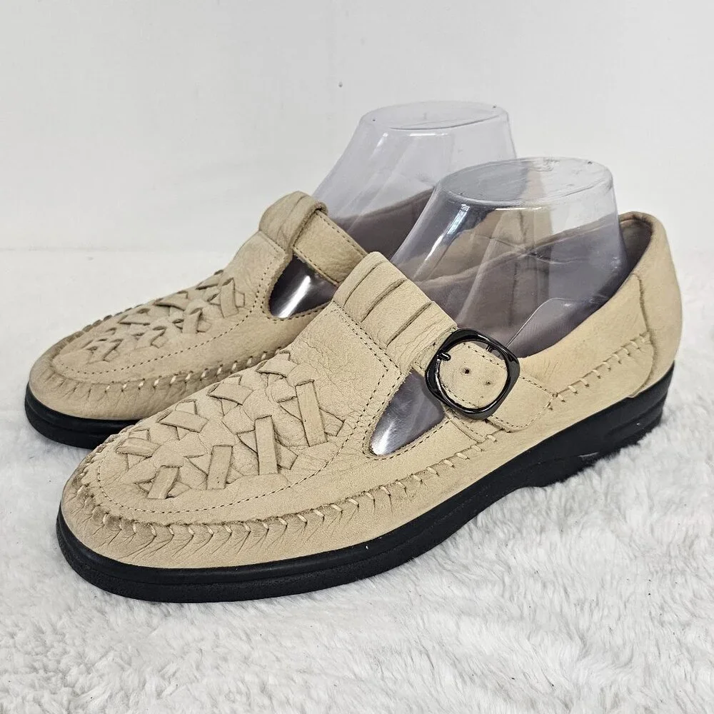 Lifestride Studio Durango Cream Sandal Mary Jane Fisherman Moccasin Leather 9.5
